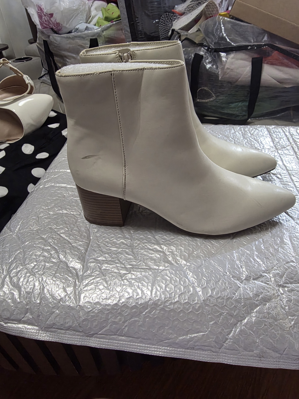 Women’s Cream Ankle Boots with Block Heel